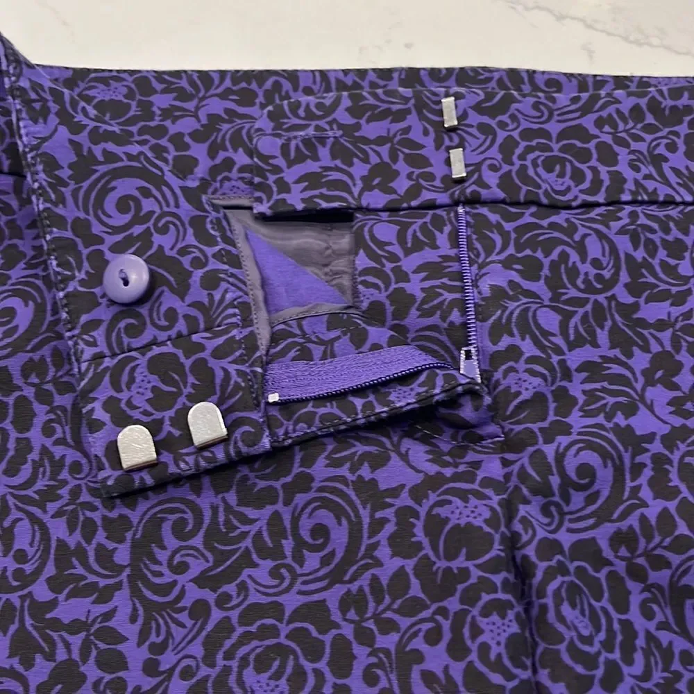 LOFT Purple Cropped Pants with Black Floral Print